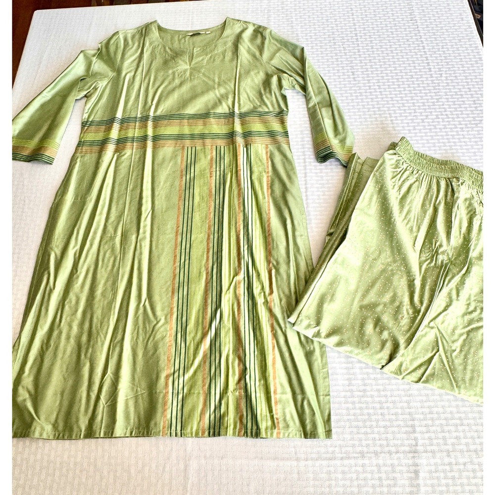 Max Green Salwar Kameez Kurta Set Tunic and Pants Two Piece Size L XL Boho Chic